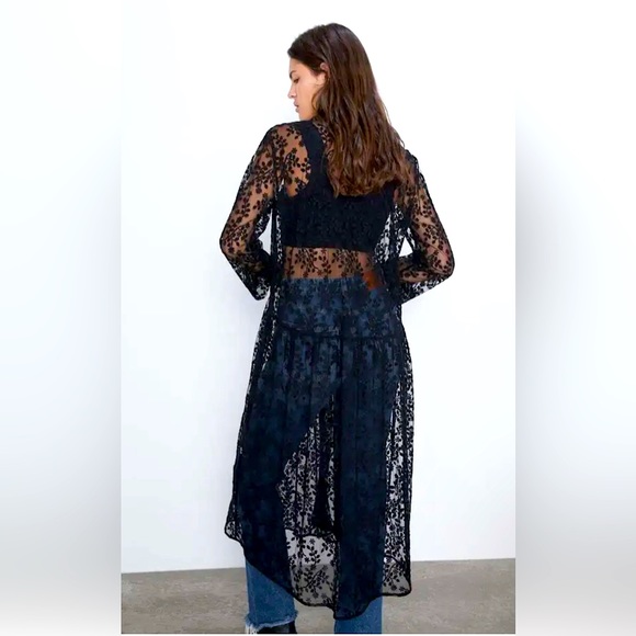 Floral print Lace long maxi wrap dress cover up blouse Tie waist Wrap design L - Picture 11 of 15